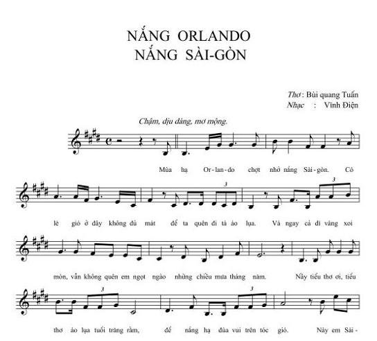 Sheet nhạc Nắng Orlando, Nắng Sài Gòn